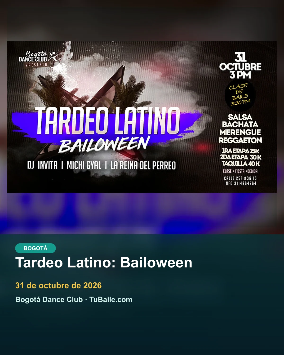 Afiche oficial de Tardeo Latino: Bailoween