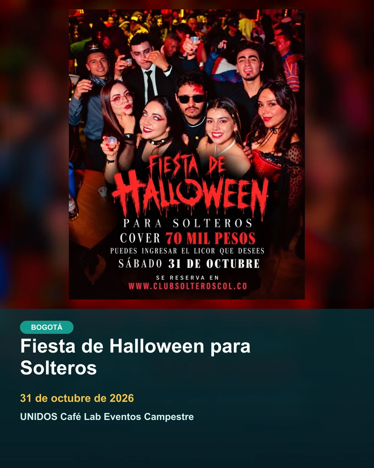 Fiesta de Halloween para Solteros · material promocional oficial.