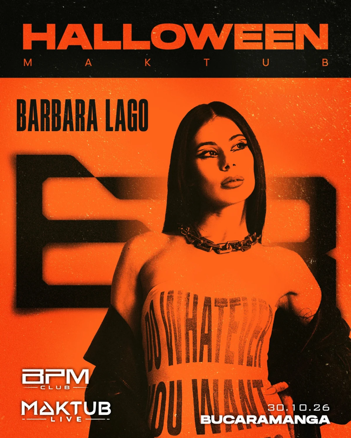 Pieza oficial de Barbara Lago × Maktub · Halloween en BPM