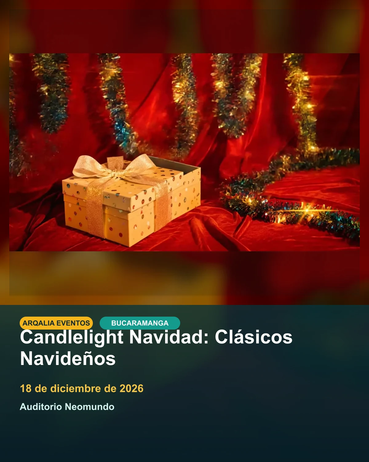 Imagen promocional oficial de Candlelight Navidad: Clásicos Navideños, concierto del Santander Quartet en Bucaramanga.