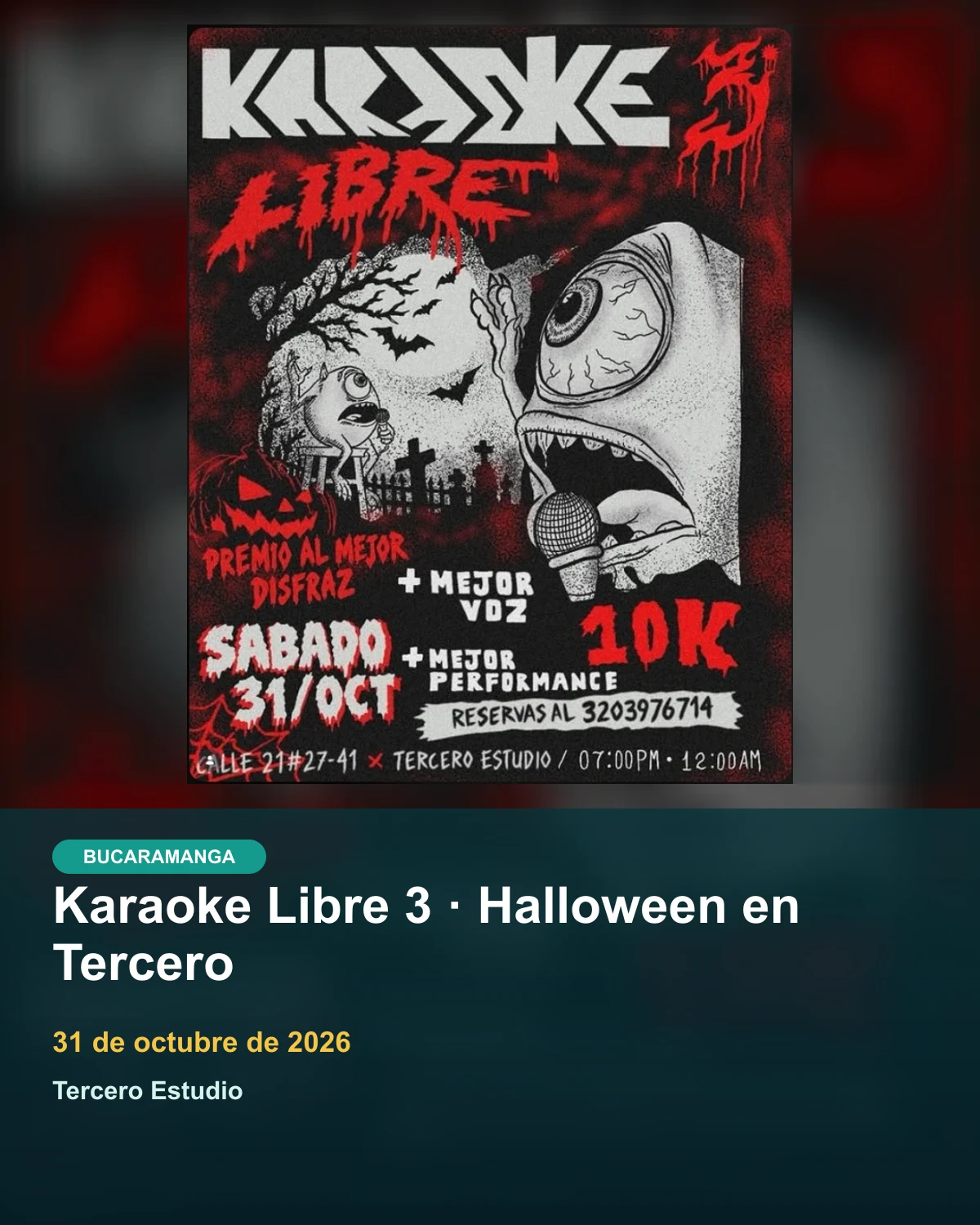 Afiche de Karaoke Libre 3 · Halloween en Tercero