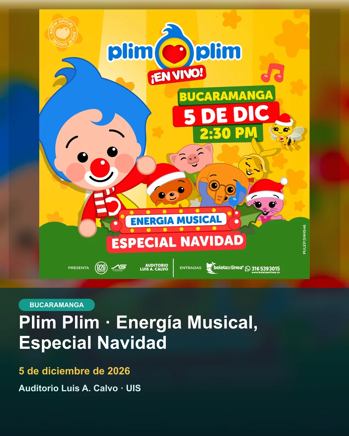 Afiche promocional oficial de Plim Plim · Energía Musical, Especial Navidad