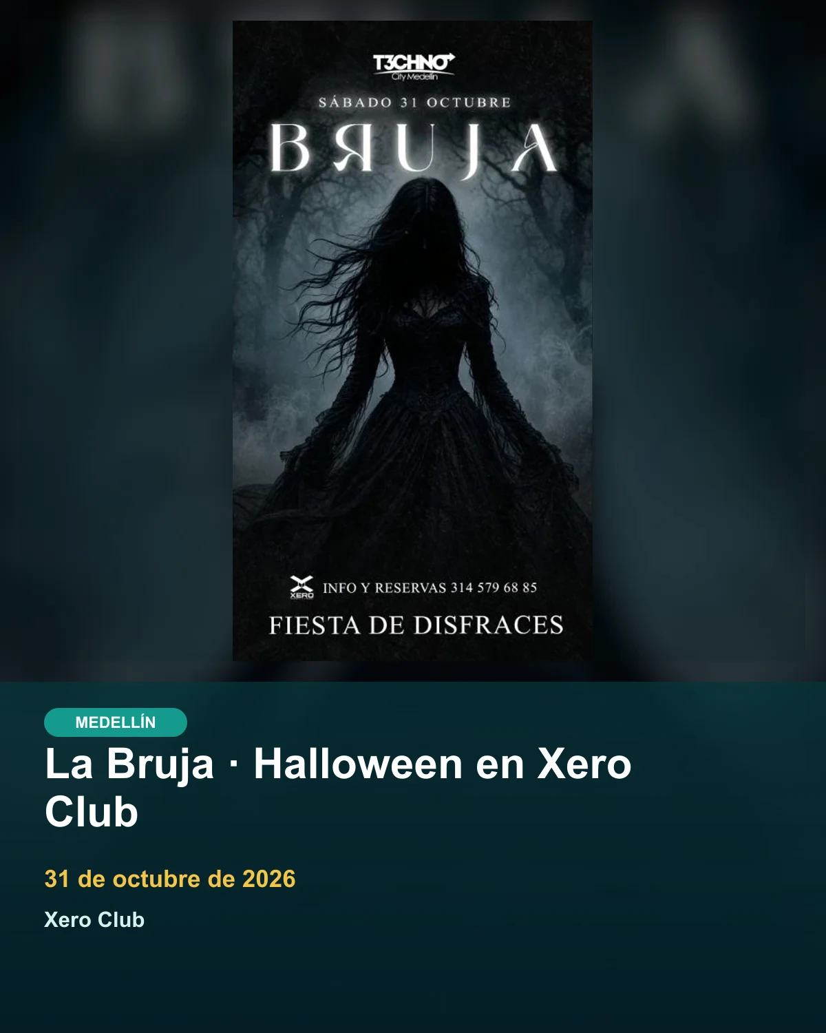 Afiche oficial de La Bruja · Halloween en Xero Club