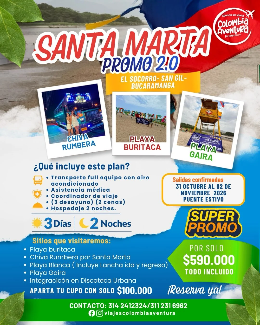 Santa Marta Promo 2.0 desde Bucaramanga · 31 octubre–2 noviembre