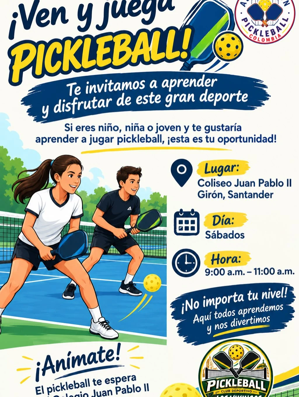 Clases de pickleball para niños y jóvenes · Girón